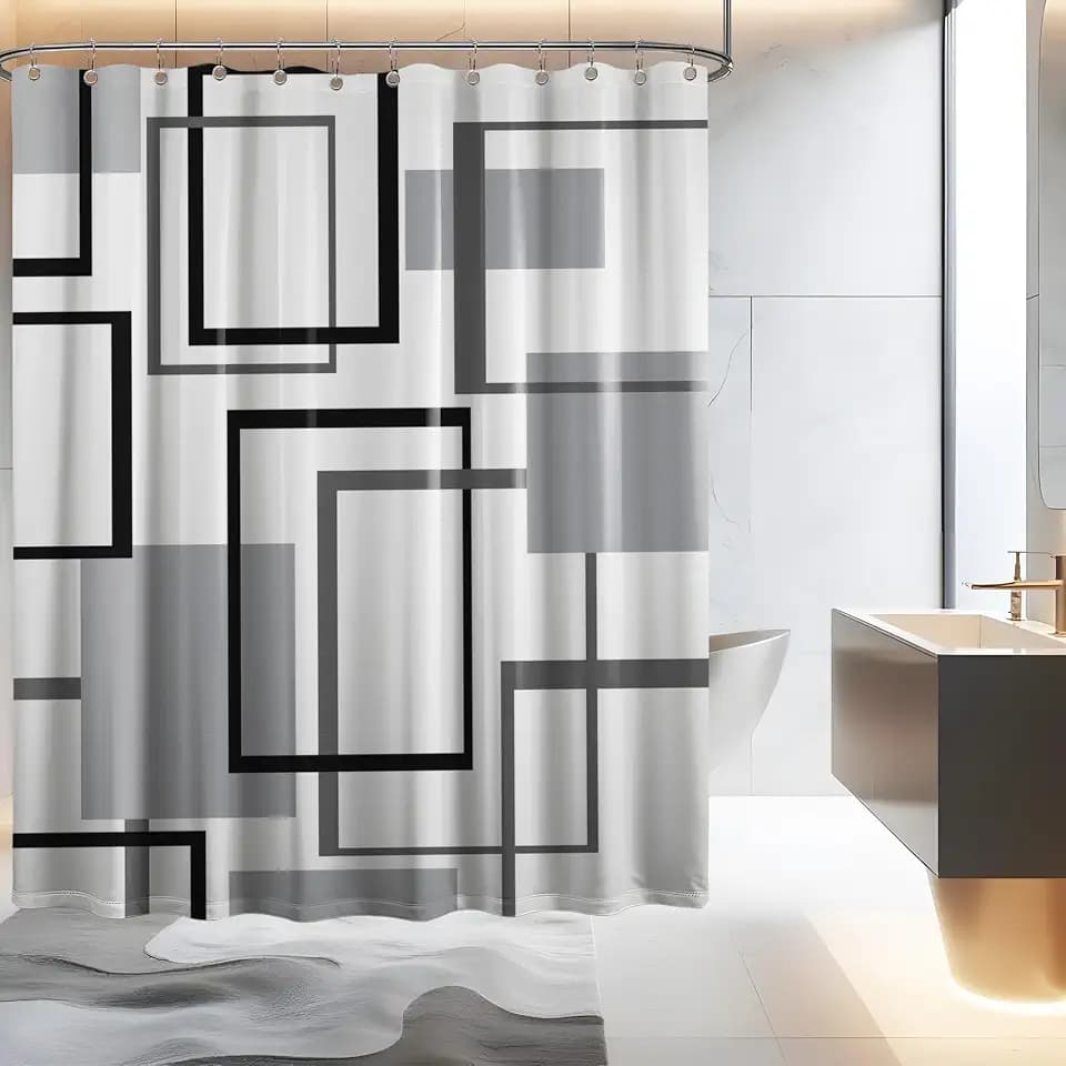 Black and Grey Geometric Shower Curtain, 72x72 in, Light Gray