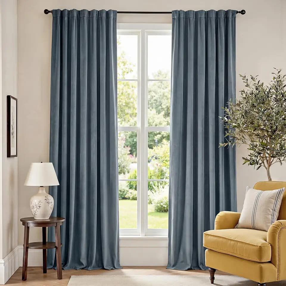 Lazzzy Blackout Dark Slate Velvet Curtains Rod Pocket 52×96 Inch 2 Panels