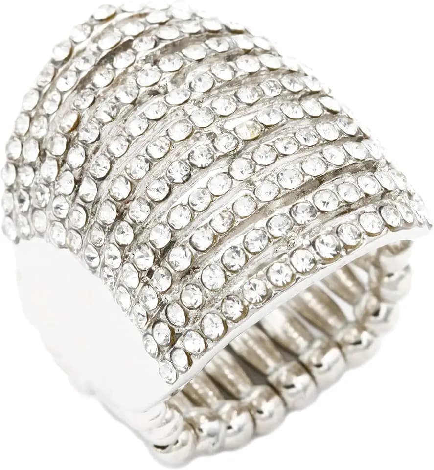 Lavencious 11 Rows with Crystals Stretch Rings Statement Rings Free Size for Women