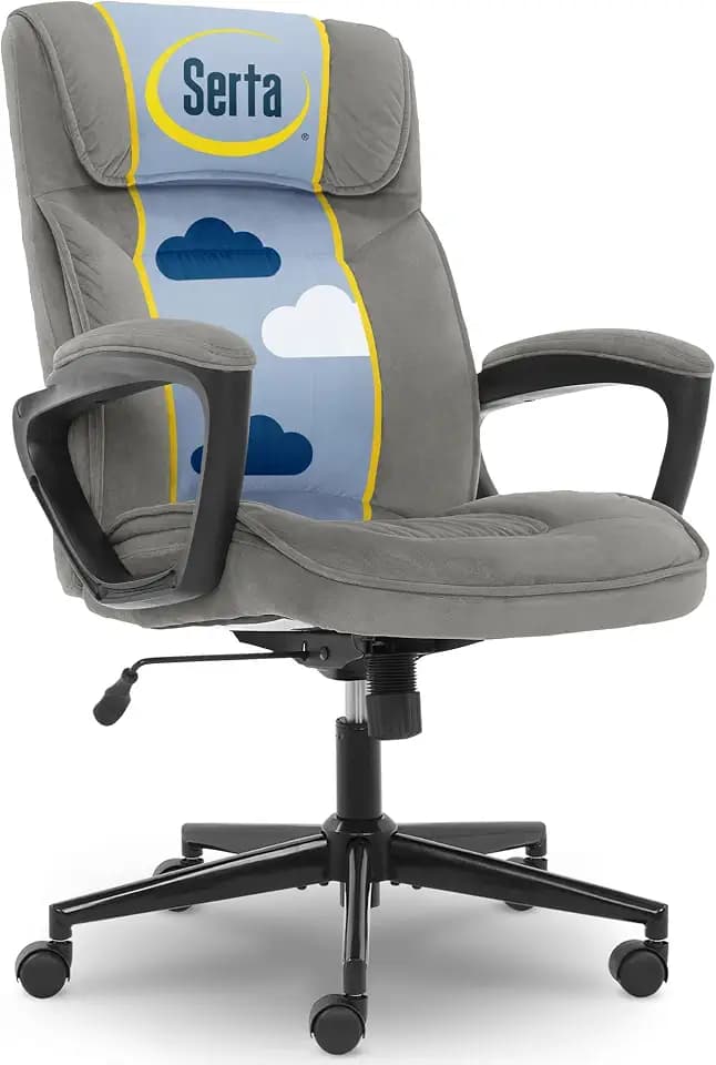 Serta Executive Office Chair Lumbar Support, Padded Arms Microfiber Chair