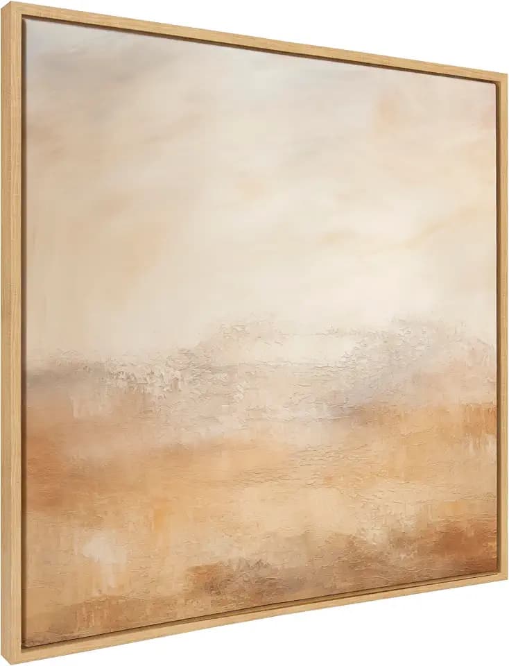 Kate and Laurel Sylvie Tonal Abstract Earthy Warm Sun Infused Spiced Desert Landscape Framed Canvas Wall Art by The Creative Bunch Studio; 30x30 Natural; Modern Abstract Landscape Art for Wall