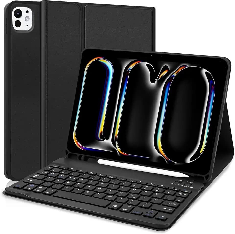 Tastatur Hülle für iPad Pro 11 M5/M4 (2025/2024) - Deutsche Layout QWERTZ Abnehmbare Bluetooth Tastatur, Schützende Folientastatur mit Bleistifthalterung für iPad Pro 11 6th/5th Gen 11 Zoll , Schwarz