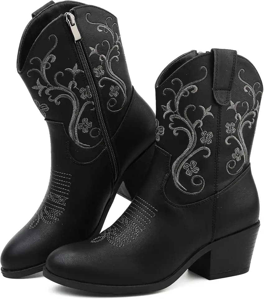 Cowboy Boots for Women Short Shaft Side Zip Embroidered