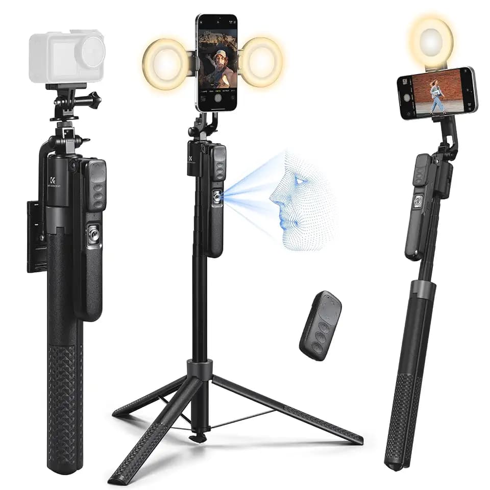 K&F CONCEPT KI-Selfie Stick mit 360° Tracking & 2 Ringleuchten