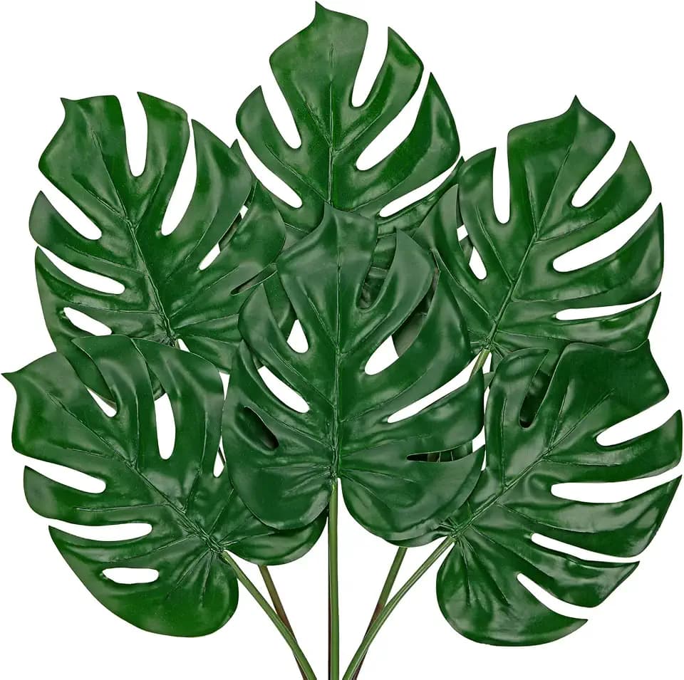 DILATATA 6 Pack Artificial Monstera Leaves with Long Stem for Vase - Fake Tropical Plants Palm Leaves Realistic Philo Turtle Leaves for Home Wedding Party Decor - Small
