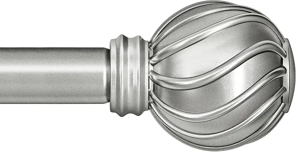 Lootkell Silver Curtain Rods for Windows 48 to 84 Inches Adjustable Length Heavy Duty 7/8" Diameter Window Curtain Rod with Decorative Finials for Outdoor Farmhouse Bedroom Kitchen Living Room