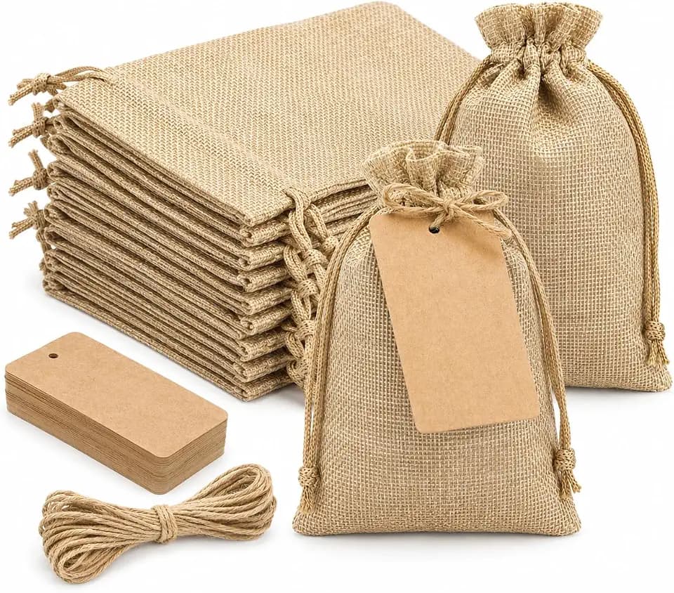 G2PLUS 4x6 In Burlap Gift Bags with Drawstring,24PCS,Kraft Tags
