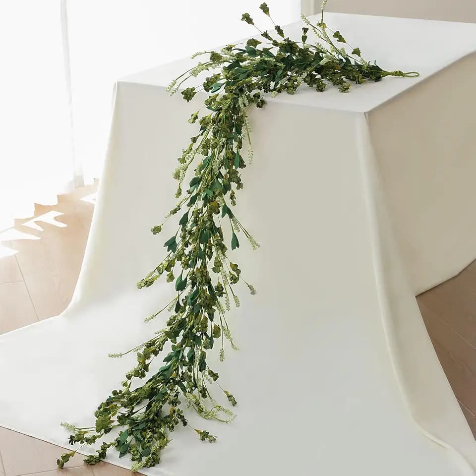 Mizii Fall Garland Artificial Flower Garlands 6 Feet Fake Wildflower Floral Garland Hanging Vines Flowers Decorations for Mantle Table Centerpieces Room Wall Fireplace Wedding Fall Decor (Green)