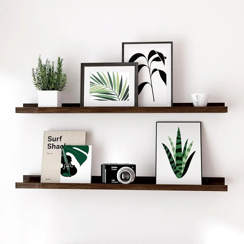 Walnut Floating Shelves for Wall Decor, 24 in Shelf with Lip, 2 Set