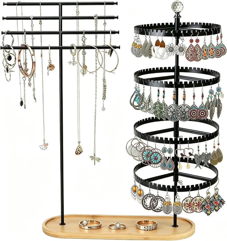 4-layer rotating earring rack storage rack, adjustable plastic pendant display rack, 232 grooves on the tree band, large circular storage tower, large T-jewelry bracket.