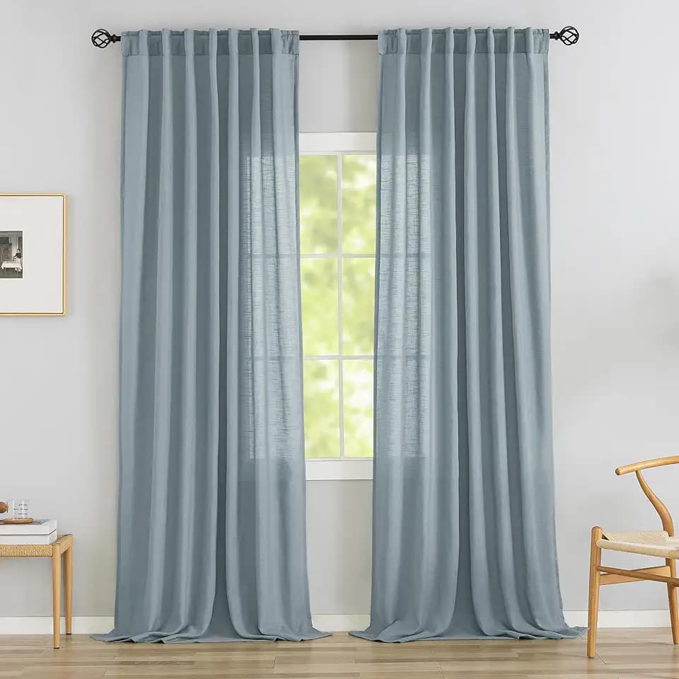 DONREN Stone Blue Back Tab Curtains 144 Inches Extra Long Ceiling to Floor for Villa Rustic,2 Panels Hooks Belt Pinch Pleated Easy Sliding Curtains Light Filtering Privacy Sheer Drapres W52 x L144