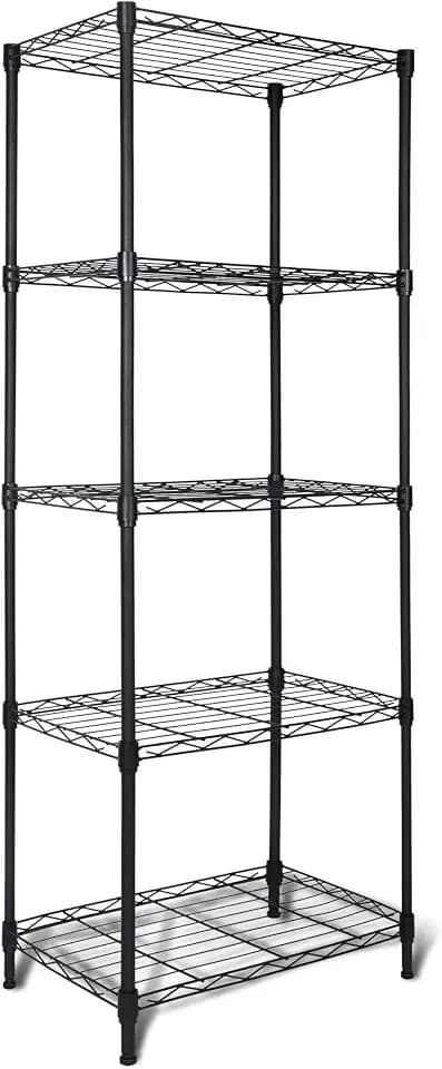 Whitmor 5 Tier Storage Shelves, Heavy Duty Metal Shelving, 200 lbs Capacity per Shelf, 1000 lbs Total, Easy Assembly for Kitchen, Garage, Plant, 18" L x 12" W x 50" H, Black