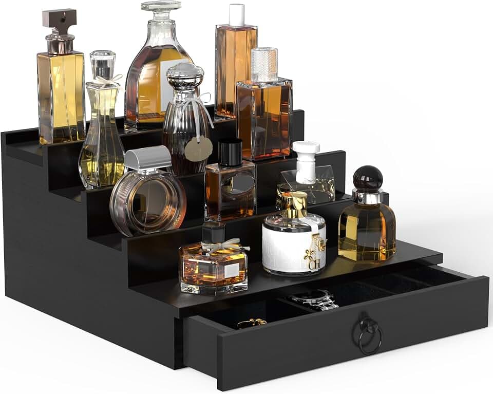 upcessory Cologne Organizer for Men 4 Tier Black Wood Perfume Organizer
