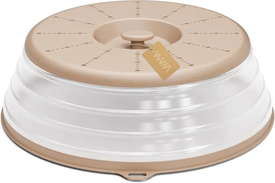 WVM Microwave Splatter Cover Vented for Food with Hook Hole, Splatter Guard & Colander Kitchen Gadget for Food, Meal Prep, Beige, M(11"x3.26")-Pack of 1