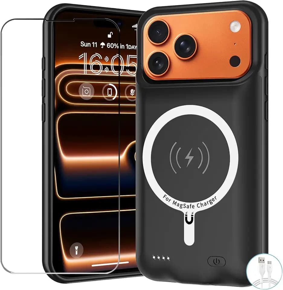 Battery Case for iPhone 17 Pro, 10000mAh Pack Rechargeable Charger Case Support Carplay with Wireless Charging Compatible for iPhone 17 Pro (6.3 inch) External Battery Charging Cover (Black)