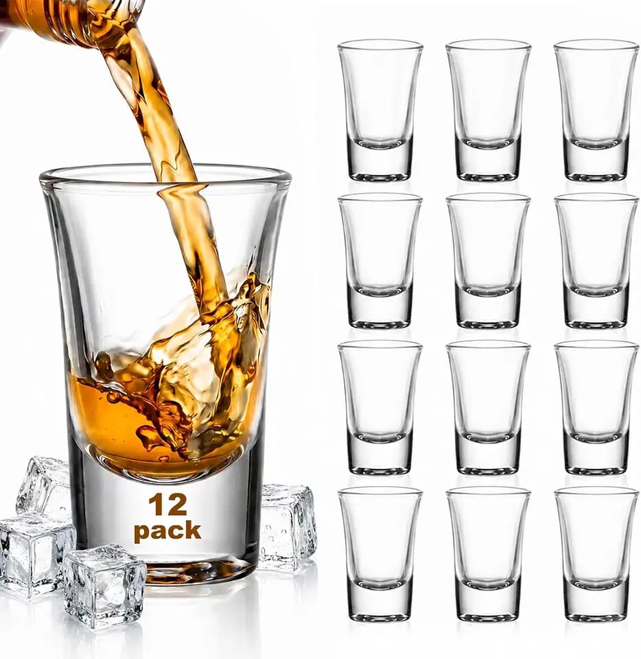Ruckae 12 Pack 1oz Shot Glasses Set,Clear Shot Glass bulk with Heavy Base
