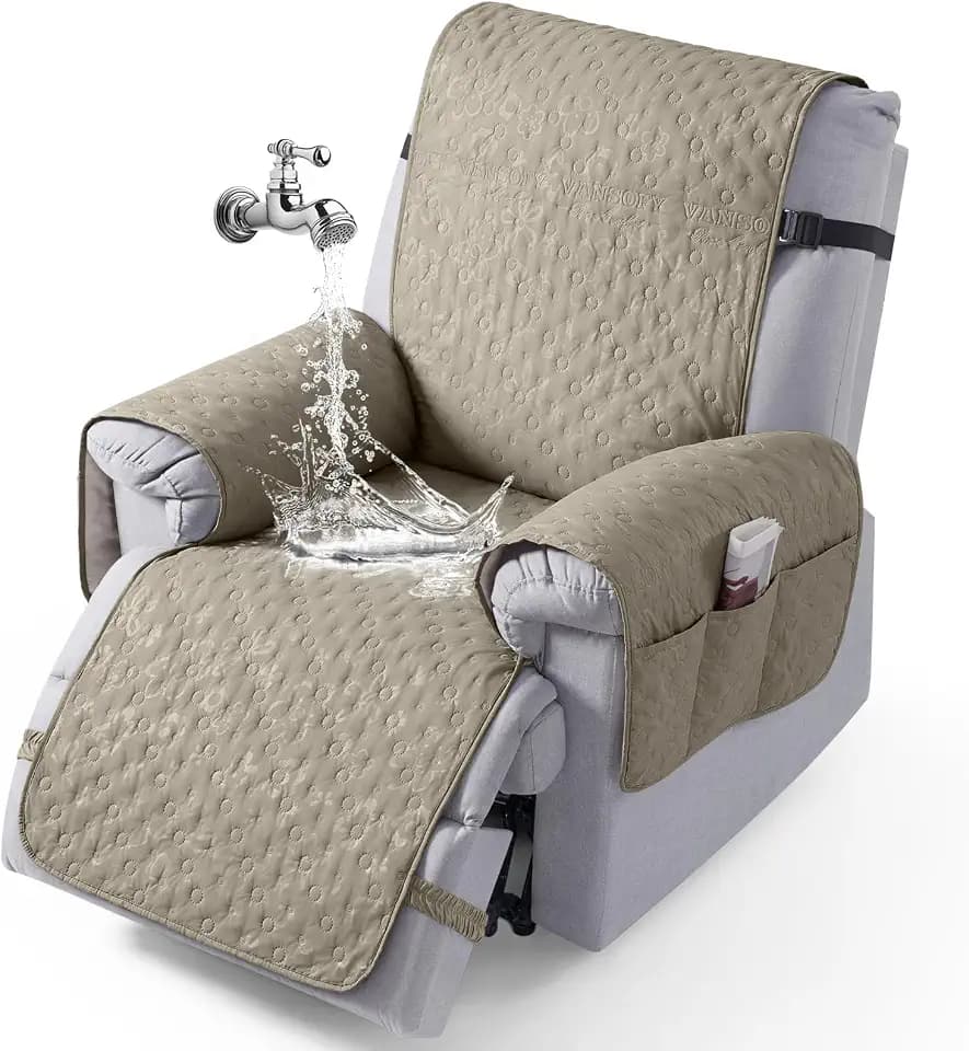 VANSOFY 100% Waterproof Recliner Chair Cover, Slipcover, Khaki, 25"