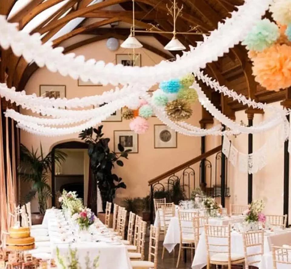 MerryNine Pure White Four-Leaf Clover Paper Streamers Garland Banner