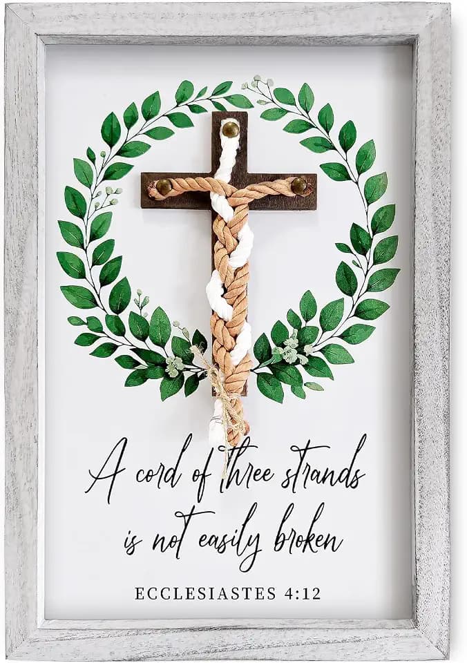 A Cord of Three Strands Wedding Sign 15x10, White Framed Marriage Cross