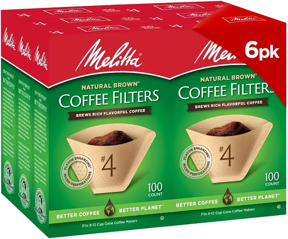 Melitta #4 Unbleached Coffee Filters, Natural Brown Cone Filters, 6-Pack