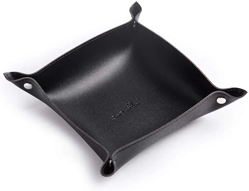 Leather Jewelry Valet Tray for Women and Man (Black-B)