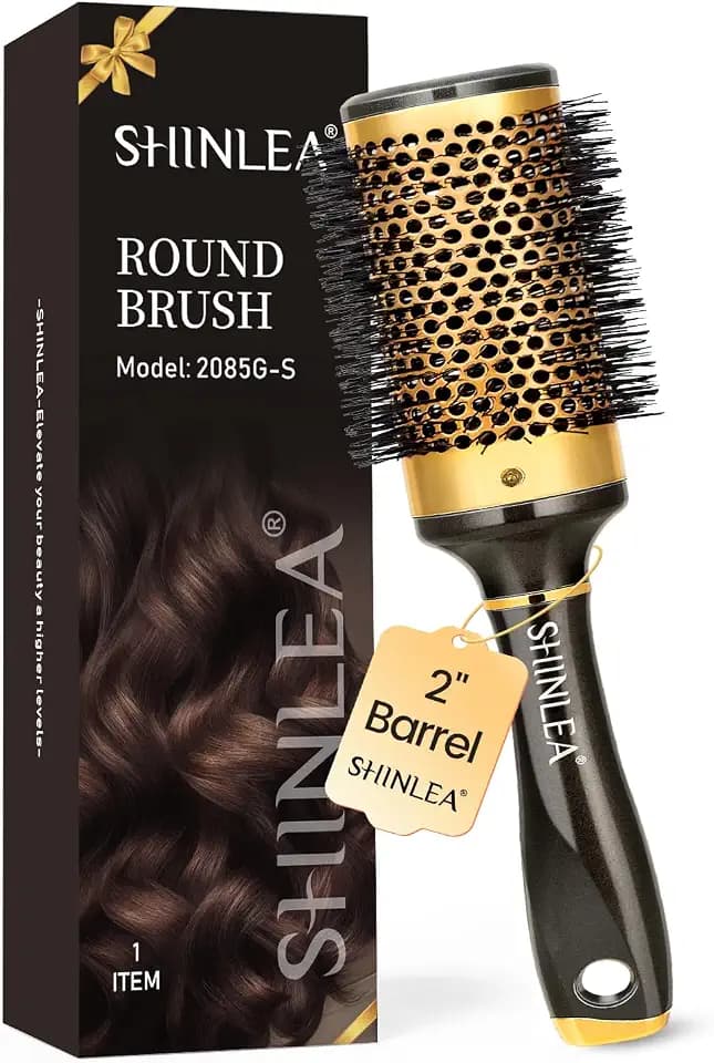Large Round Brush for Blow Drying, Aluminum Round Hair Brushes for Women, Roller Brush for Blow Drying and Styling, Gold, For Curly and Straight-2 Inch Barrel, 2.95 Inch with Bristles