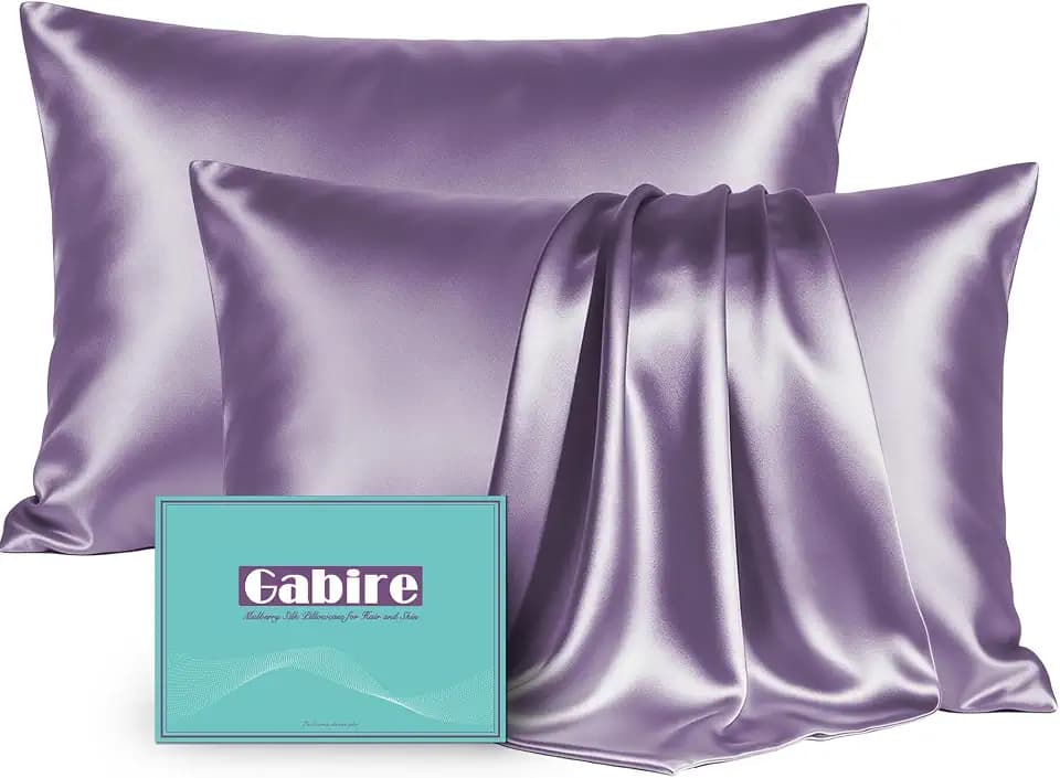 Gabire Mulberry Silk Pillow Cases Set of 2, Both Sides Real Silk Pillowcase for Hair and Skin Prevent Acne Pillowcase Organic Silk Pillow Cases 2 Pack with Hidden Zipper, Lavender, Standard (20"×26")