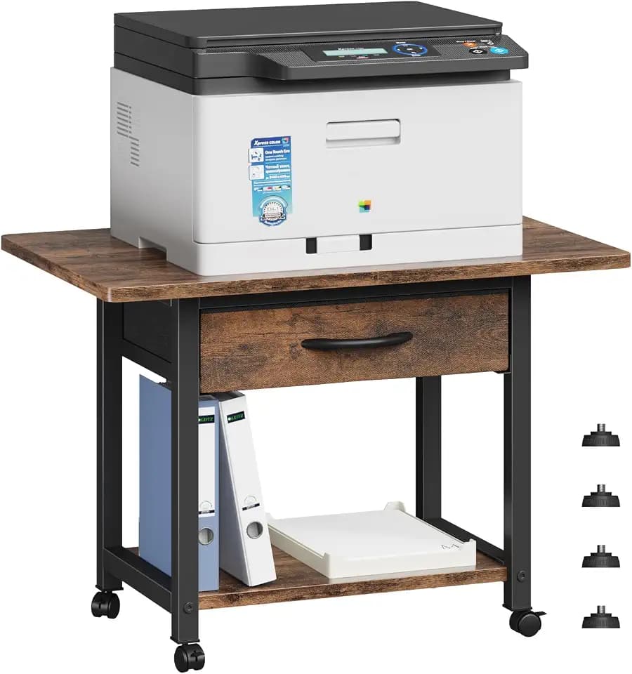YAOHUOO 22"x15" Large Printer Stand with Drawer, 2-Tier Rolling Table Cart