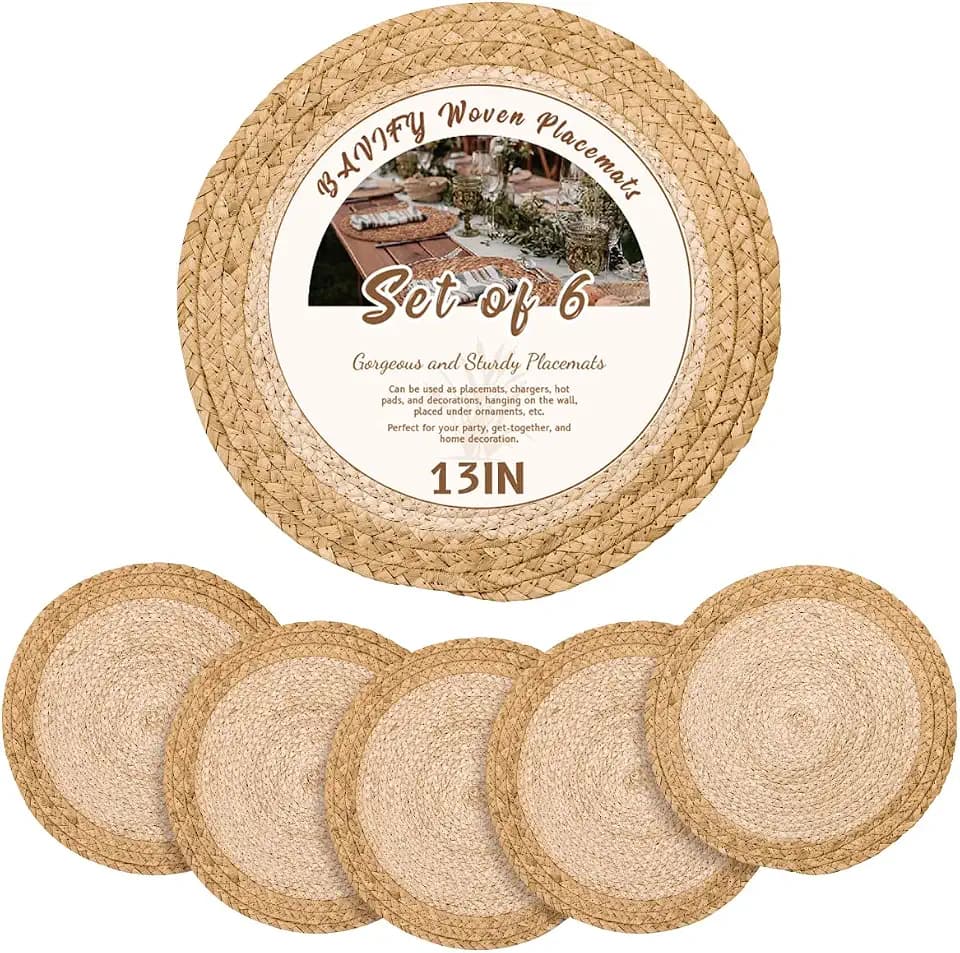 13 in Round Woven Placemats Plate Chargers Set of 6, Chargers for Dining Table Decor Boho Farmhouse Rustic Rattan Wicker Table Mats Jute Braided Place Mats Chargers for Dinner Plates