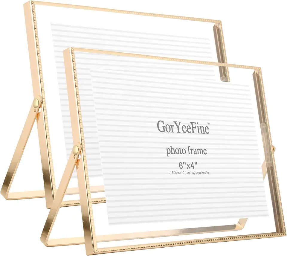 7x5 Beaded Floating Frame Horizontal 2Pack,Real Glass,Gold