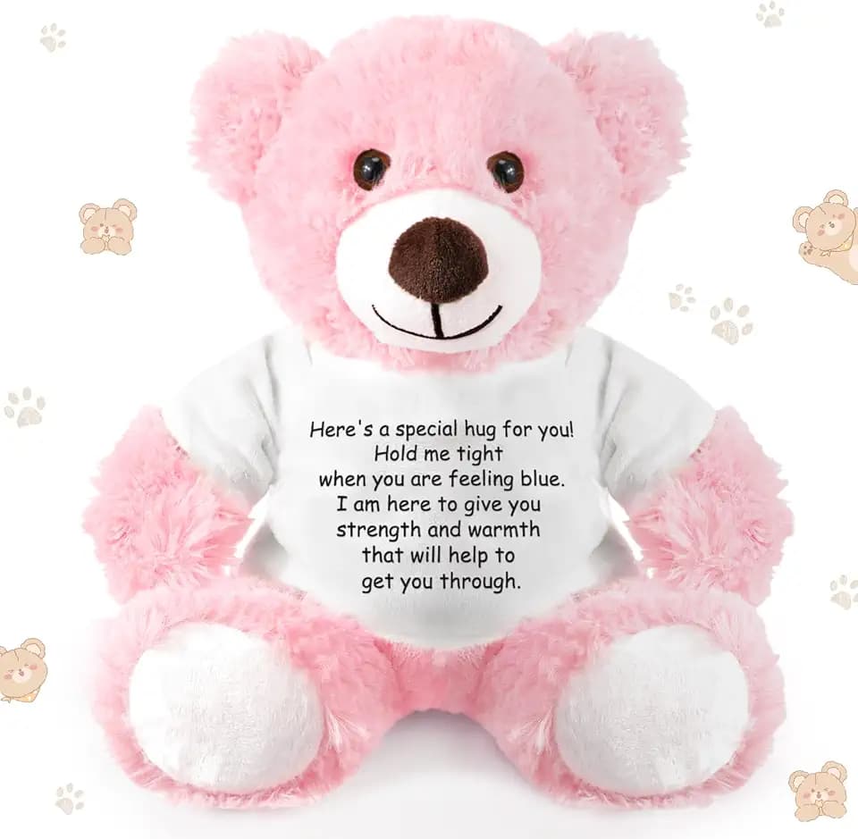 Lenwen Hug Gift Get Well Soon Sympathy Stuffed Animal, Pink, Bear