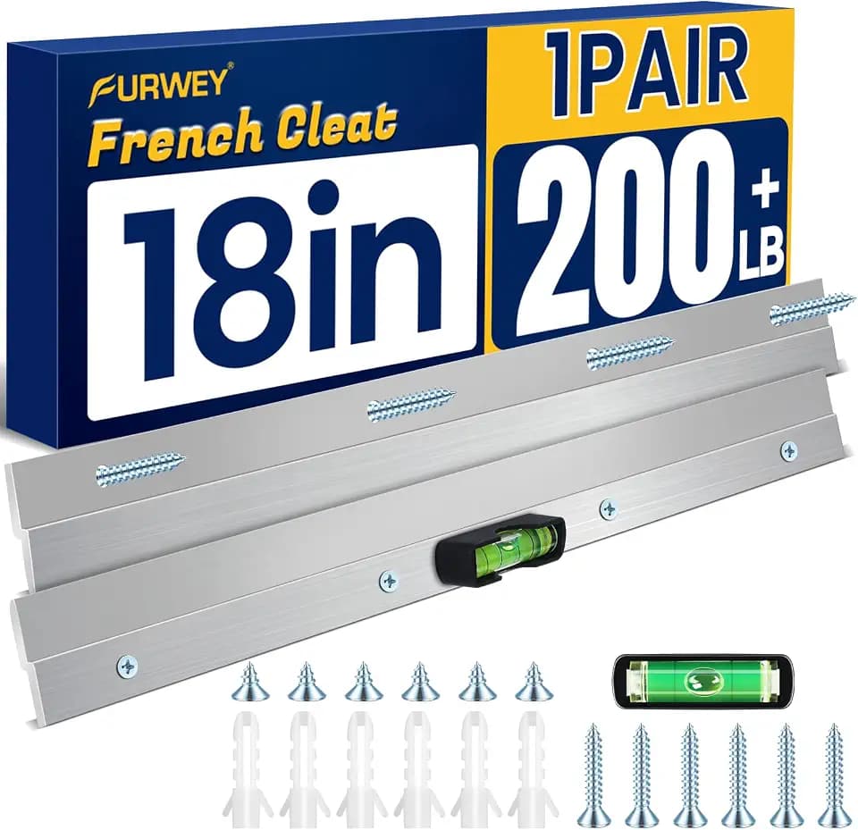 FURWEY Aluminum French Cleat with Screws, 18 Inch-1 Pair, Support 200 lbs