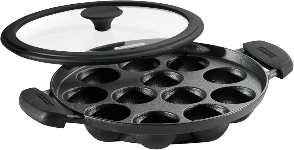 Tramontina Utsava Pre-Seasoned Cast Iron 12-Hole Appam Pan