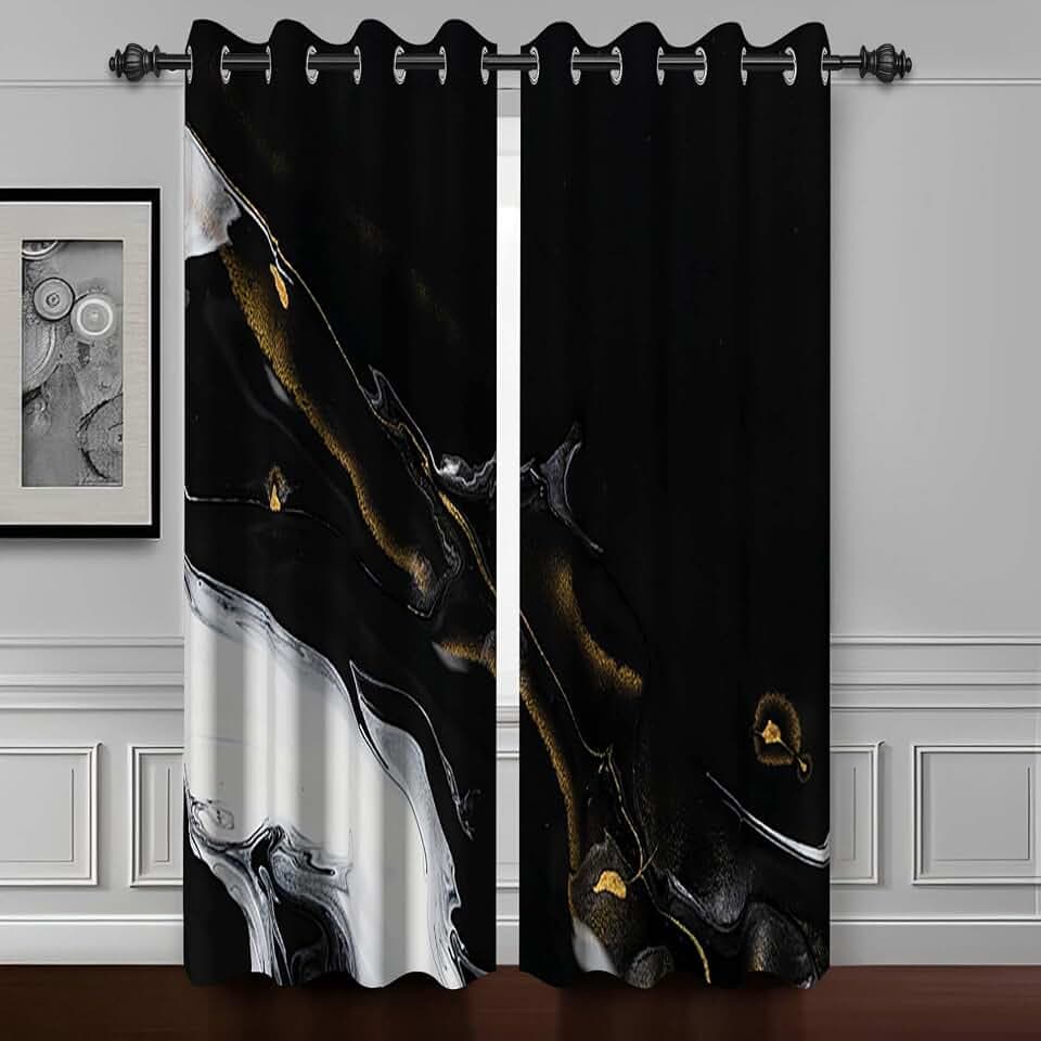 Black Marble Blackout Window Curtains Abstract White Texture Marble Darkening Drapes with Rustproof Grommets Modern Art Stylish Luxury Curtain for Living Room Bedroom 2 Panels 53x63 Inch