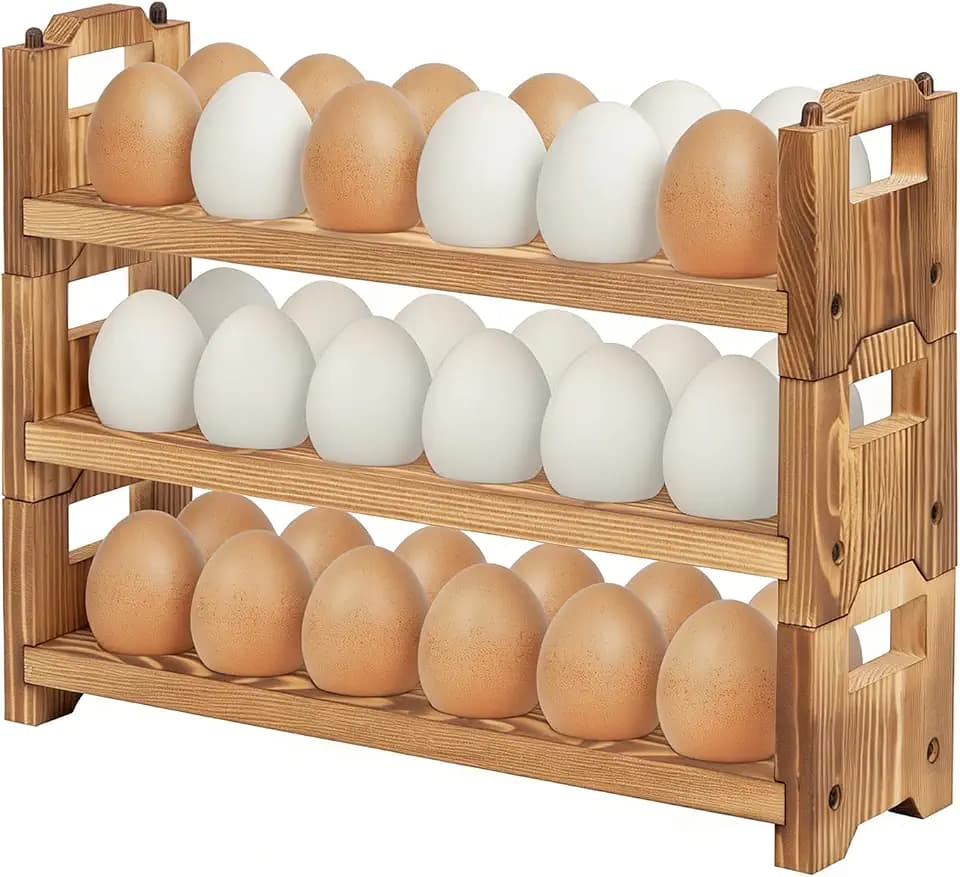 Egg Holder Countertop, 3-tire Solid Wooden Egg Holder, Stackable Egg Storage Easter Basket Holding Up to 36 Fresh Eggs, Chicken, Duck Eggs - Unfinished