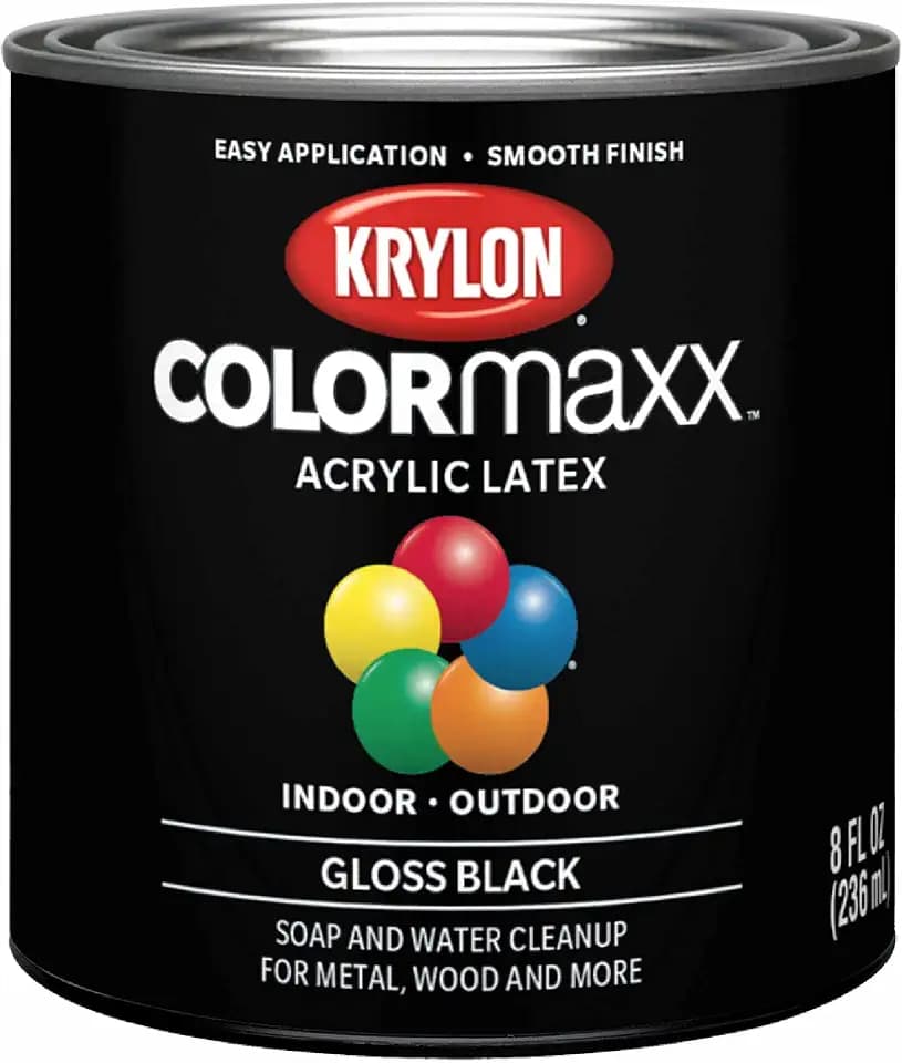 Krylon ColorMaxx Gloss Interior/Exterior Acrylic Latex Paint, Black, 1 Qt. - 1 Each