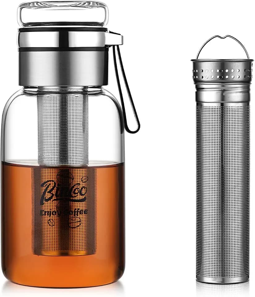 Bincoo Glass Cold Brew Coffee Maker with Extended Fine Mesh Filter, Tea Infuser Bottle Iced Coffee Maker with Thick Borosilicate Glass (750ml/24oz)