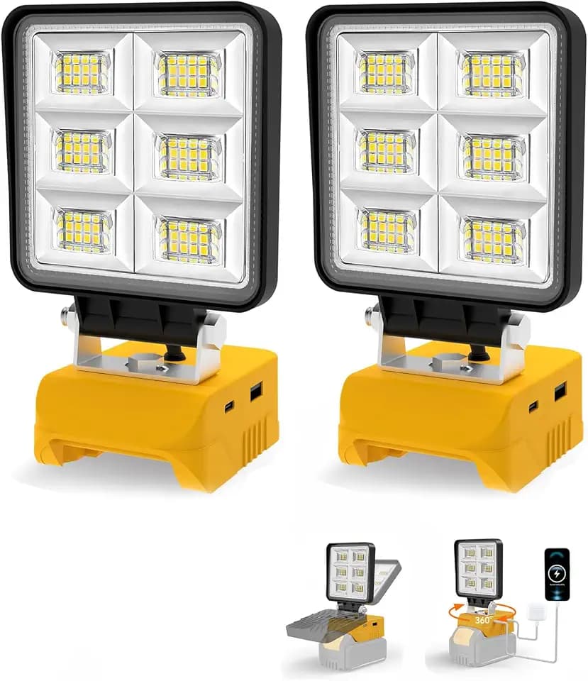 T-SUN LED Work Light Compatible with Dewalt 20V Battery, 52W 5200LM, 2 Pack