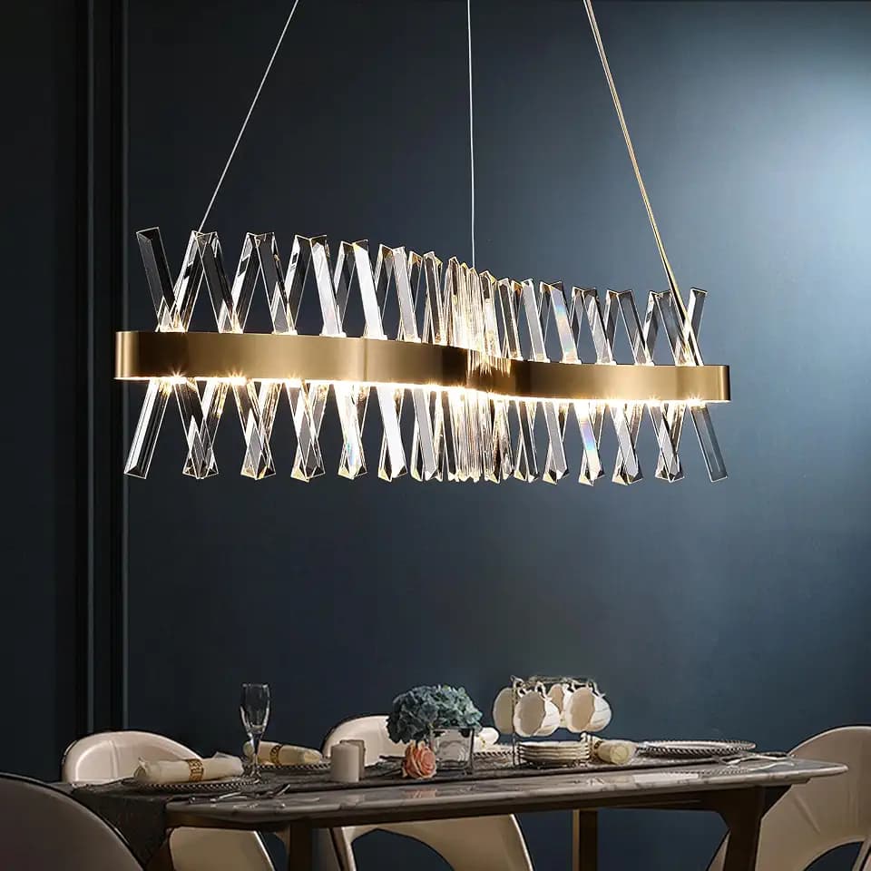 40”Gold Linear Crystal Chandelier Modern LED Ceiling Pendant Light Fixture