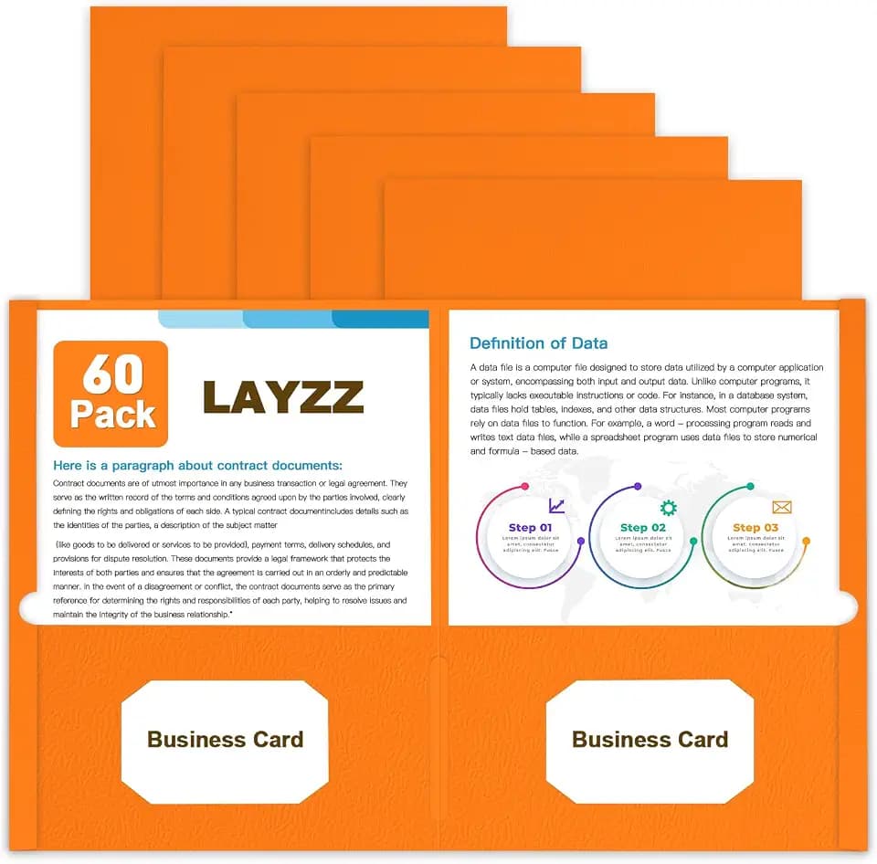 60 Pack Paper 2 Pocket File Folders, Letter Size Orange Folder