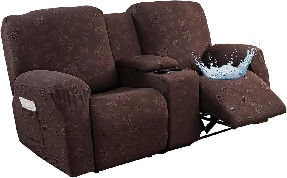 Gennia Waterproof Recliner Sofa Cover Console Loveseat 2-Seat (Chocolate)