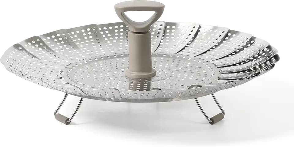 Martha Stewart Richburn 10.6-Inch Telescopic Folding Steamer Insert with Nylon Handle – Mirror Finish, Durable Stainless Steel Vegetable and Food Steamer