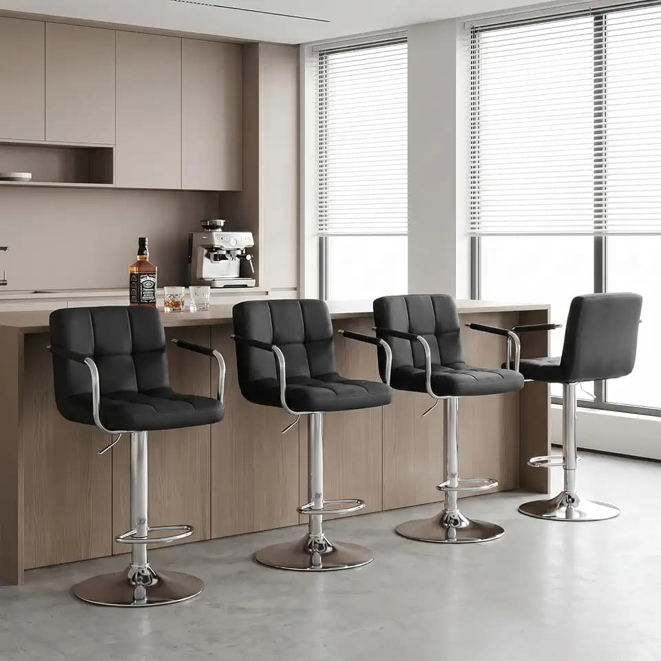 Bar Stools Set of 4, 24-26'' Adjustable Swivel Bar Chairs, Black