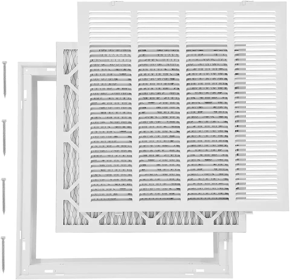 VEVOR Return Air Filter Grille, Fits W20 x H20in Duct Opening Size, Filter Included, Return Air Vent Cover for Wall, Powder-Coated Steel Return Air Grill Detachable Face/Door for 1 inch Filters