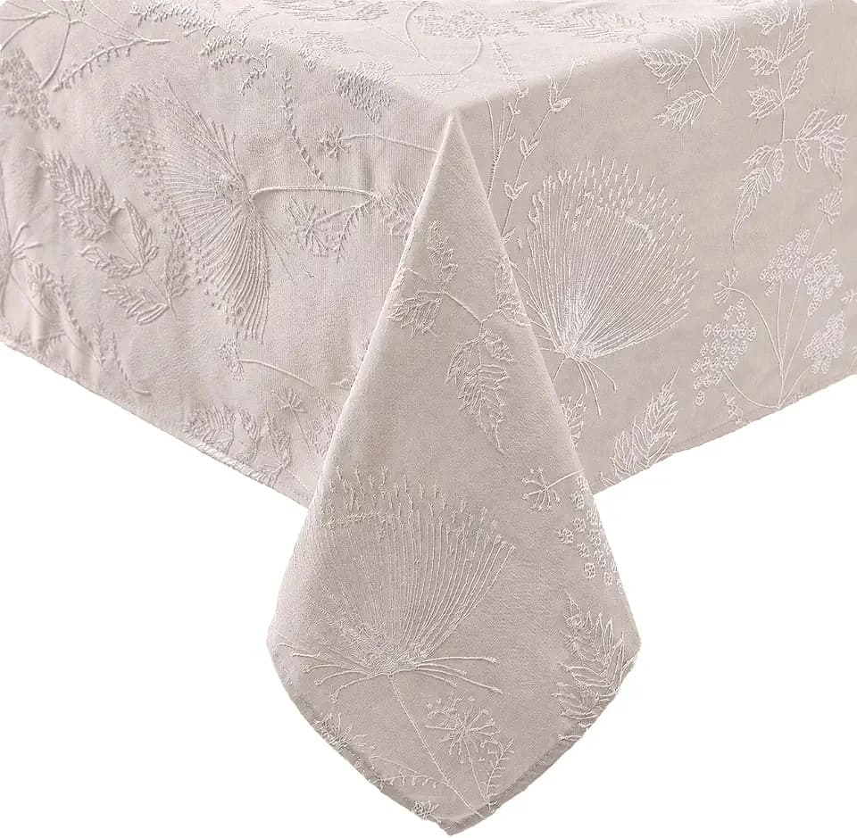 Laura Ashley Raised Embroidered Tablecloth, 60" x 84", Cynthia Beige