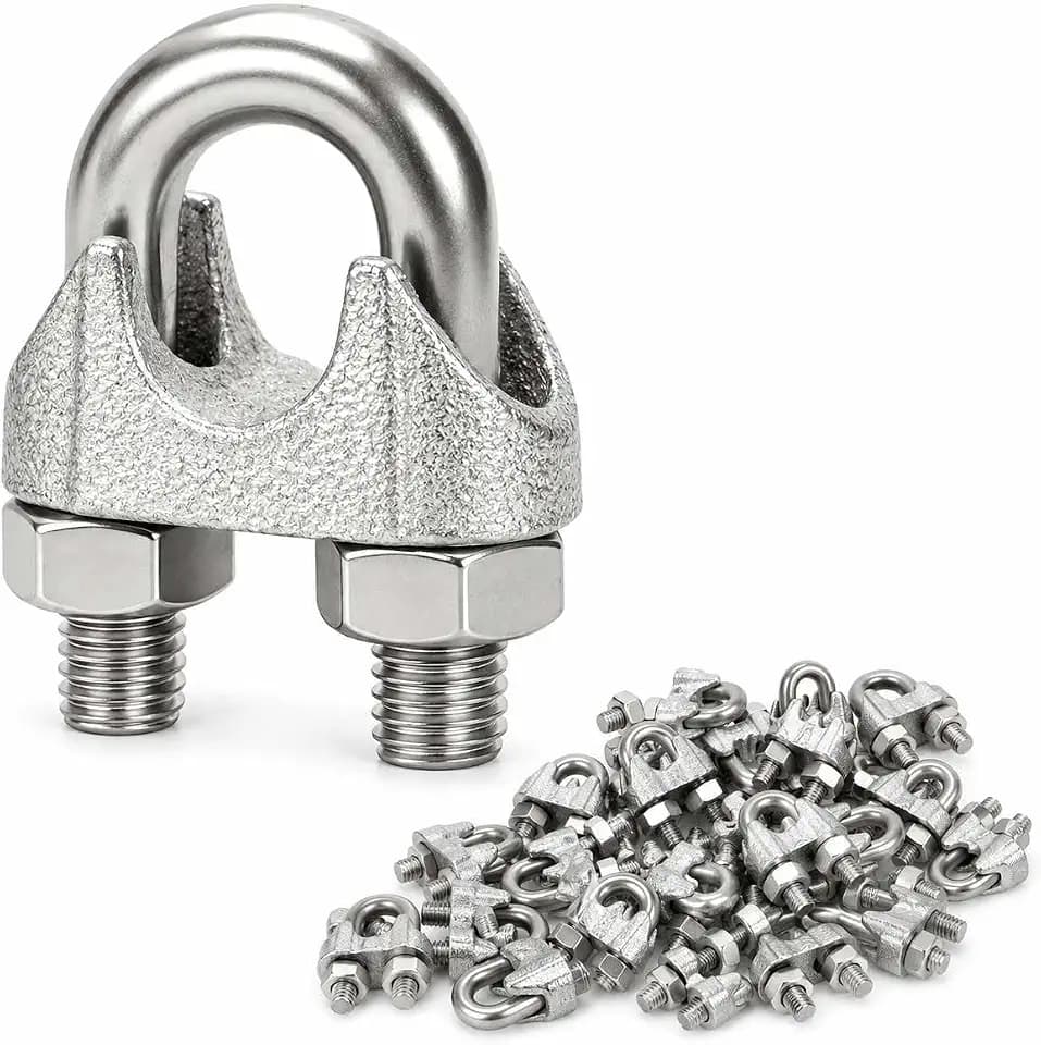 100PCS M5 Galvanized Zinc-Plated Wire Rope Cable Clamp Clips, 3/16" Wire Cable Clamps with U-Bolt Saddle Fasteners for Secure Rigging & Marine Use