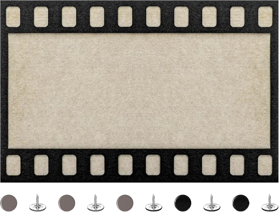 Filmstrip Felt Bulletin Board Self-Adhesive Pin Board Memo Display Pad for Wall Decorative Picture Framed Display Board Felt Board Tiles 32.6x21.6cm/13x8.5in with Pins for Home Office School (Rex)