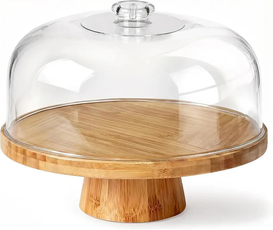 Masthome Bamboo Cake Stand with Lid, 6-in-1 Charcuterie Board for Snacks