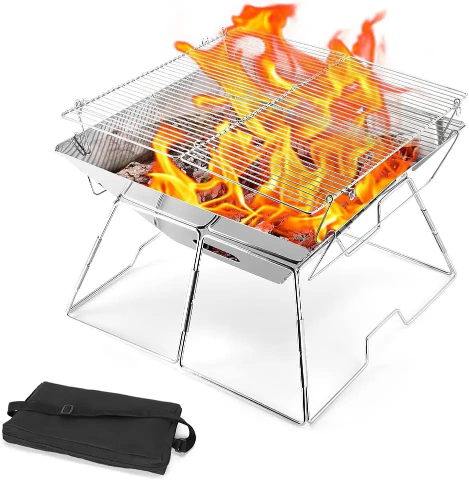 Odoland Folding Campfire Grill, Camping Fire Pit, Outdoor Wood Stove Burner