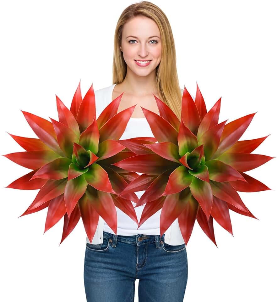 2 PCS Large 28 Inch Artificial Agave Plant Set, UV Resistant Realistic Fake Agave Plants Without Pot for Indoor Outdoor Decor, Faux Succulents Greenery for Home, Room, Garden Decor, Red
